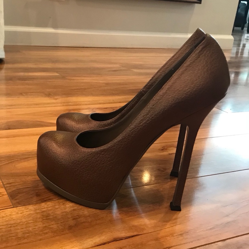 YSL Bronze/Gold Tribute Pumps Leather Size 37.5